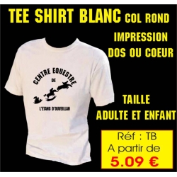 Réf. TB - Tee shirt Blanc col rond - impression 1 couleur - COEUR ou DOS